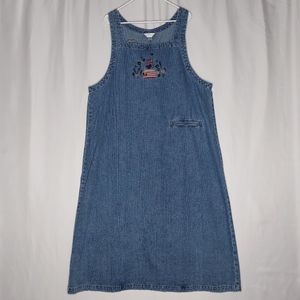 CJ Banks Vtg Denim Midi Jumper Dress 20W Patriotic USA Embroidered Square Neck